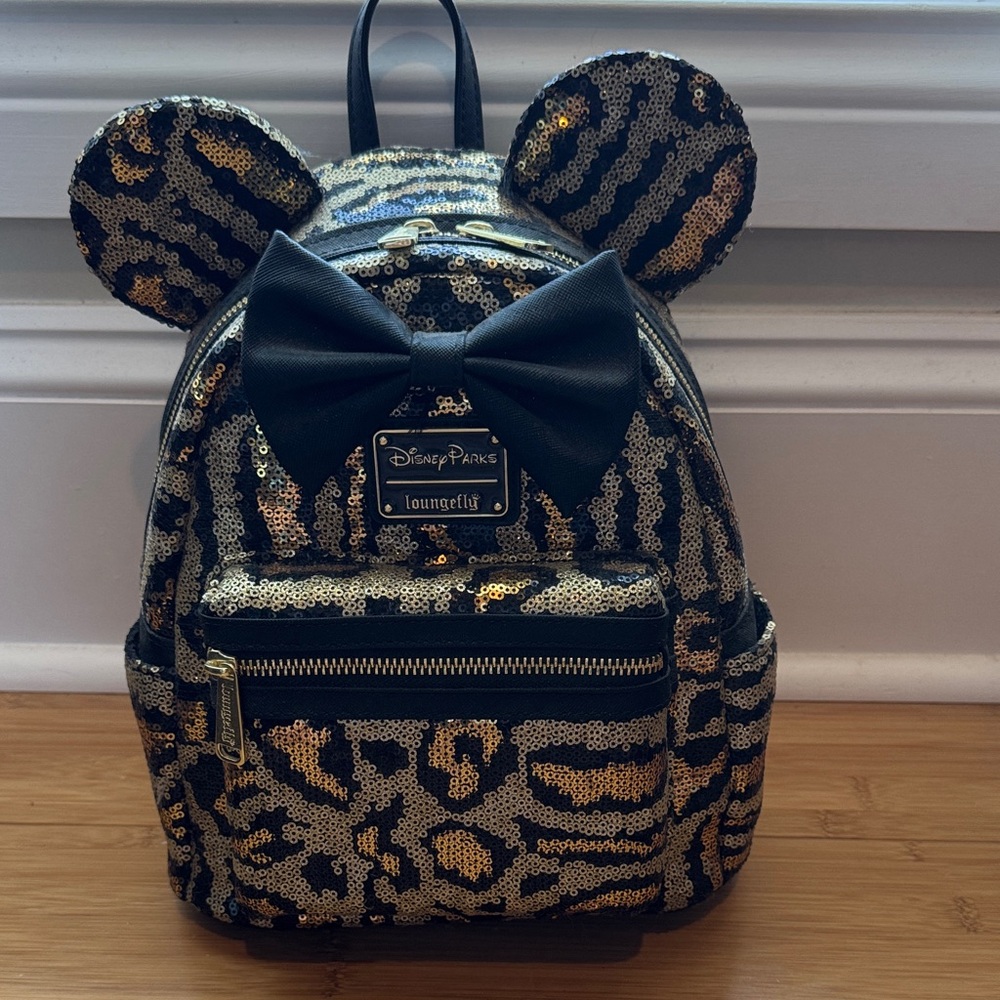 Disney Parks Loungefly Gold and Black Sequin Leopard Backpack-BNWT